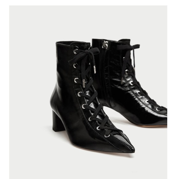 Zara Shoes - Zara leather lace-up high heel ankle boots